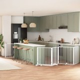 vidaXL Poartă c&acirc;ini pliabilă cu ușă 8 panouri, alb, 640 cm, lemn plop