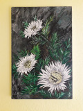 Flori albe &ndash; pictură &icirc;n ulei pe lemn