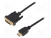 Cablu DVI - HDMI, DVI-D (18+1) mufa, HDMI mufa, 5m, negru, ASSMANN - AK-330300-050-S foto