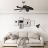 Ventilator Tavan cu Iluminare Maro Inchis, 76cm, 3 Viteze, Crom &amp; MDF, Soclu E27