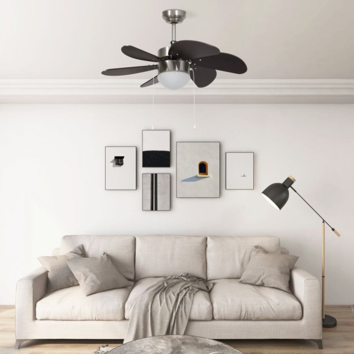 Ventilator de tavan cu iluminare, maro &icirc;nchis, 76 cm