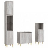 Cumpara ieftin Set mobilier de baie, 3 piese, gri sonoma, lemn prelucrat