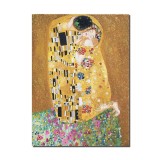Tablou celebru pictat manual, The Kiss, Sarutul, 40x30cm ulei pe panza, reproducere Gustav Klimt, gata de agatat pe perete