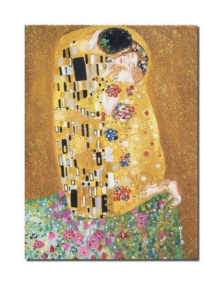 Tablou celebru pictat manual, The Kiss, Sarutul, 40x30cm ulei pe panza, reproducere Gustav Klimt, gata de agatat pe perete foto