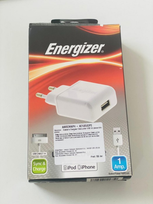 Incarcator priza Usb + cablu date Energizer iPhone / iPod