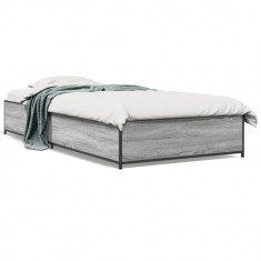 vidaXL Cadru de pat, gri sonoma, 90x200 cm, lemn prelucrat și metal