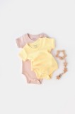 Set 2 body-uri bebe unisex -100% bumbac organic - Galben Roz, BabyCosy (Marime: 18-24 Luni)