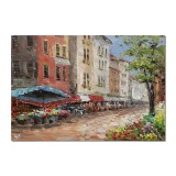 Tablou peisaj citadin pictat manual, Pe aleea florilor, 100x70cm ulei pe panza, Magistral