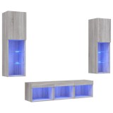 Cumpara ieftin Unitati de perete TV cu LED-uri, 5 piese, gri sonoma, lemn