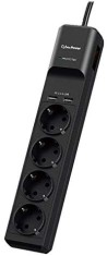 PRELUNGITOR CYBER POWER, Schuko x 4, conectare prin Schuko (T), USB x 2, cablu 1.8 m, 10 A, protectie supratensiune, negru, &amp;quot;P0420SUDO-DE&amp;quot; (timbru ver foto