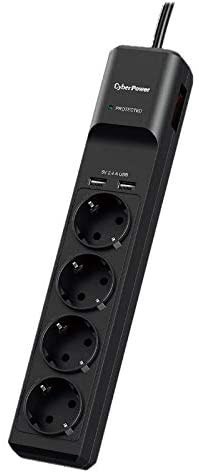 PRELUNGITOR CYBER POWER, Schuko x 4, conectare prin Schuko (T), USB x 2, cablu 1.8 m, 10 A, protectie supratensiune, negru, &quot;P0420SUDO-DE&quot; (timbru ver