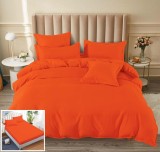 Lenjerie Pat Unicolor Fire Ue038, Bumbac, 4 Piese, Cu Elastic, Portocaliu