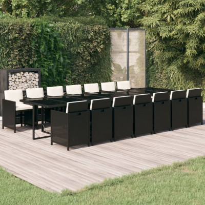 vidaXL Set mobilier de exterior cu perne, 15 piese, negru, poliratan foto