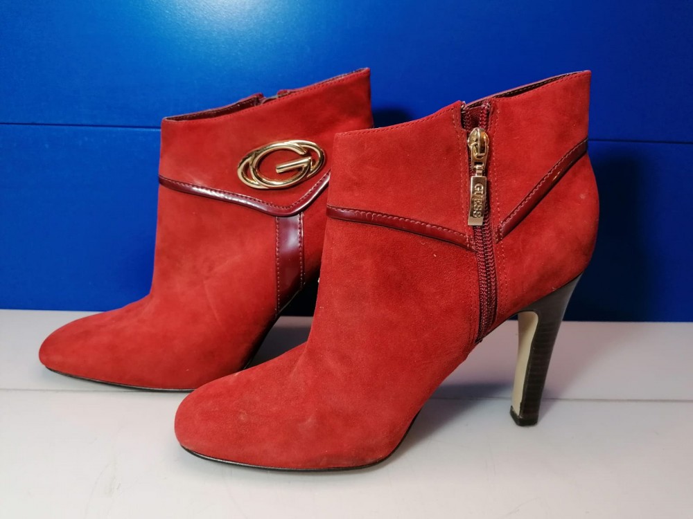 Pantofi cu toc dama, piele intoarsa Guess , masura 37 ,rosu / C91 | Okazii .ro