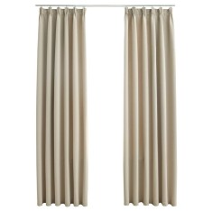 Draperii opace cu carlige, 2 buc., bej, 140 x 225 cm foto