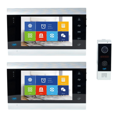 Interfon video inteligent PNI SafeHome PT720MW cu 2 monitoare, WiFi, HD, P2P, monitor interior, aplicatie dedicata Tuya Smart, IP65 foto