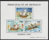 Monaco 1992 - Europa , Transporturi , Nave , Columb , colita dantelata , MNM , Mi.Bl.19, Organizatii internationale, Nestampilat