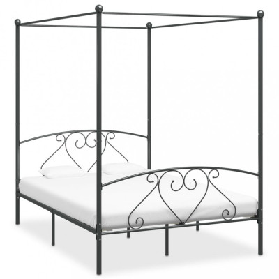vidaXL Cadru de pat cu baldachin, gri, 140 x 200 cm, metal foto