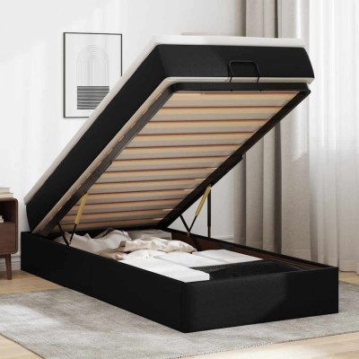 vidaXL Cadru de pat otoman cu saltea neagră 90x200cm piele artificială foto