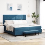 VidaXL Pat cu arcuri cu saltea și bancă Albastru &icirc;nchis 200x200 cm Catifea