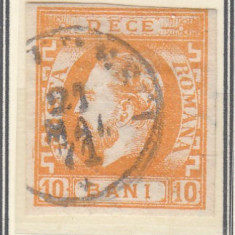 ROMANIA 1871 LP 31 REGELE CAROL I CU BARBA 10 BANI PORTOCALIU STAMPILAT