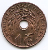 Indiile de Est Olandeze 1 Cent 1945 D - Wilhelmina, Bronz, 23.5 mm KM-317