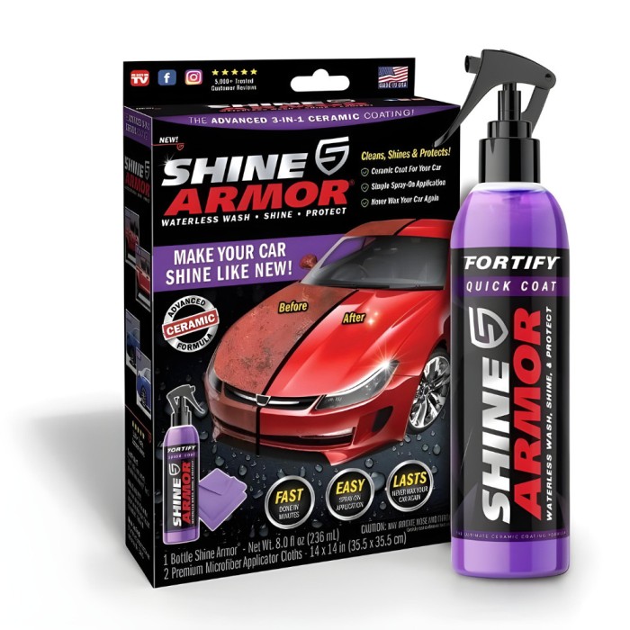 Kit Original Shine Armor APF&reg;, Efect Ceramica Hidrofob , 236 ml cu Laveta Microfibra si Cutie Depozitare