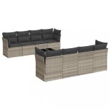 Set canapele de gradina cu perne, 9 piese gri deschis poliratan