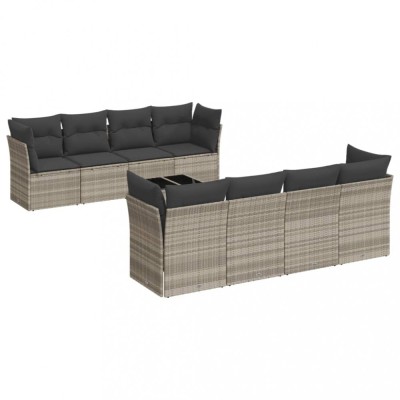 Set canapele de gradina cu perne, 9 piese gri deschis poliratan foto