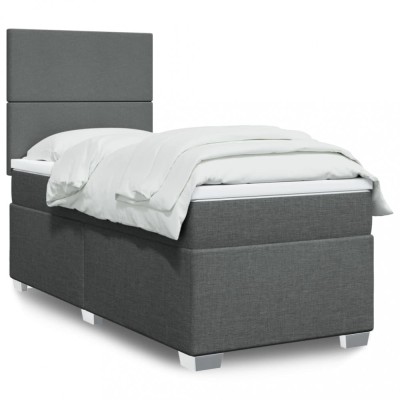 vidaXL Pat box spring cu saltea, gri &amp;icirc;nchis, 100x200 cm, textil 3292693 foto