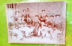 G307-I-CDV Foto veche- FAMFARA MILITARA MARINA-Amintire 1906-Germania- Deutches Reich. Carton gros stare foarte buna, piesa rara de colectie autentica