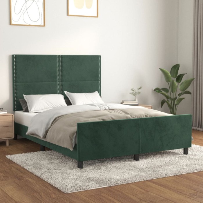 vidaXL Cadru de pat fără saltea, verde &icirc;nchis, 140x190 cm, catifea 3125693