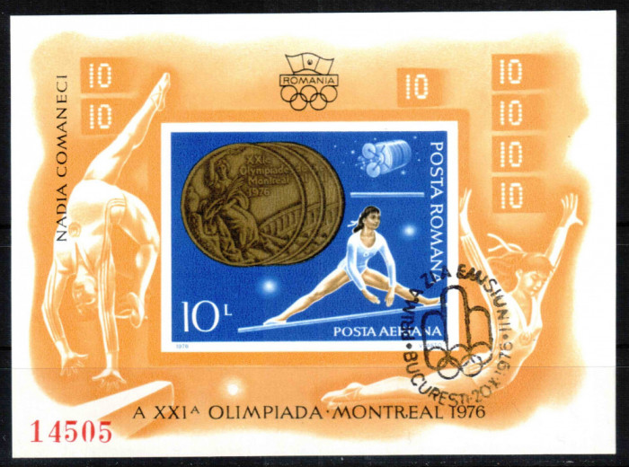 Romania 1976, LP 925, Olimpiada Montreal medalii, colita cu stampila prima zi!