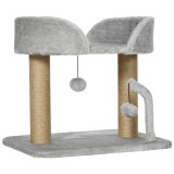 PawHut Ansamblu de Joacă pentru Pisici cu Sisal pentru Zg&acirc;riat, Culcuș și Bile, 48x38x42 cm, Gri | Aosom Romania