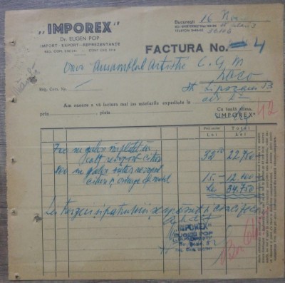 Factura Imporex Dr. Eugen Pop foto
