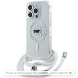 Husa pentru iPhone 16 Pro Max - Karl Lagerfeld IML Crossbody MagSafe (KLHMP16XHCKHNT) - Transparent Karl Head