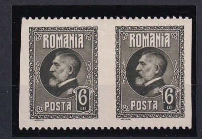 ROMANIA - 1926 FERDINAND A 60a ANIVERSARE - EROARE IN PERECHE 6 LEI NEDANTELAT VERTICAL MH SARNIERA foto