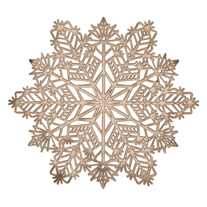 Suport Farfurii PVC Foil, Model Fulgi de Zăpadă, Auriu, 38cm