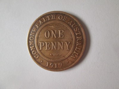 Australia One Penny 1919 regele George V foto
