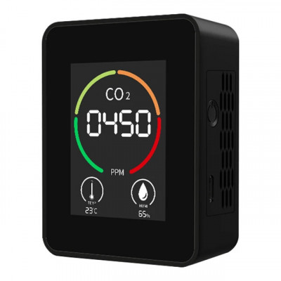 Monitor portabil de masurat calitatea aerului 3-in-1, detector de CO2, umiditate, temperatura foto