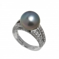 Inel din aur alb 18K cu diamante si perla Tahiti, circumferinta 58.5 mm, IAU132 foto