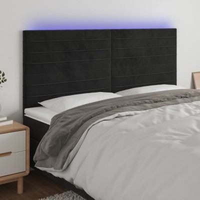 Gossi tablie de pat cu led, negru, 200x5x118/128 cm, catifea foto