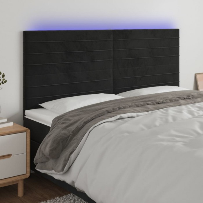 Gossi tablie de pat cu led, negru, 200x5x118/128 cm, catifea