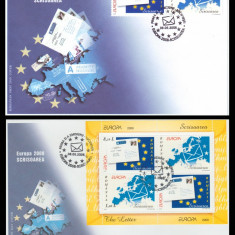 2008 Romania, 2 FDC EUROPA - Scrisoarea bloc si serie LP 1802 & 1802 a, prima zi