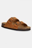Scholl papuci din piele JOSEPHINE femei, culoarea maro, F321651175