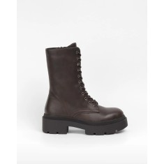 Botine dama cu platforma chunky, piele ecologica, Maro - 37