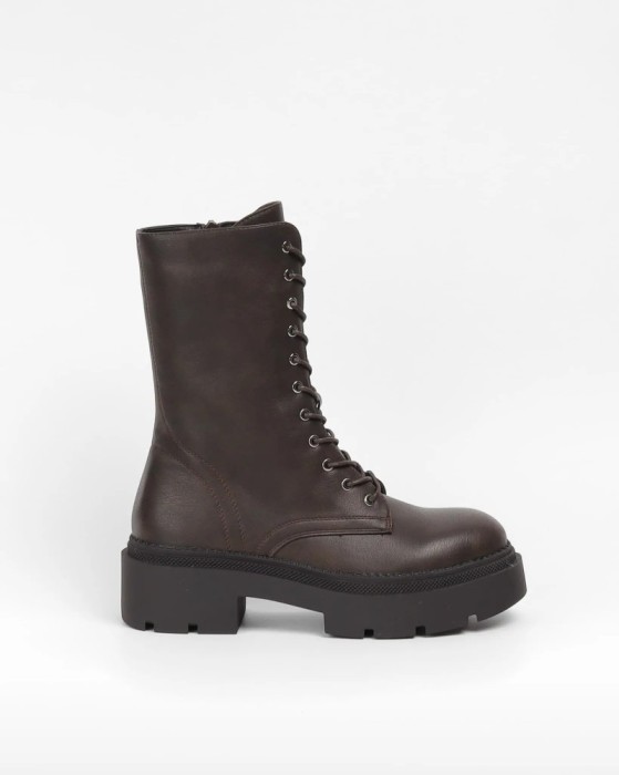 Botine dama cu platforma chunky, piele ecologica, Maro - 41