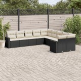 vidaXL Set canapele de grădină cu perne, 10 piese, negru, poliratan 3251843