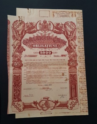 Obligatiune 5000 lei 1935 / Creditul judetean si comunal / titlu / actiuni foto