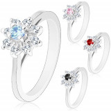 Inel lucios de culoare argintie, braţe &icirc;nguste, zirconii &icirc;n formă de floare - Marime inel: 50, Culoare: Roșu